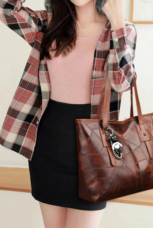 Lumina Wear Victoria vintage-inspired spacious tote bag in khaki with keychain accent, stylish handbag with ample storage.