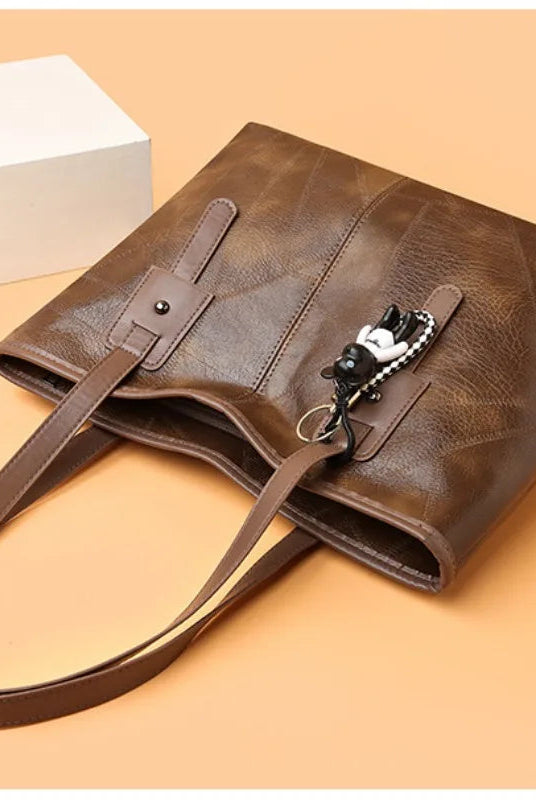 Lumina Wear Victoria vintage-inspired spacious tote bag in khaki with keychain accent, stylish handbag with ample room.