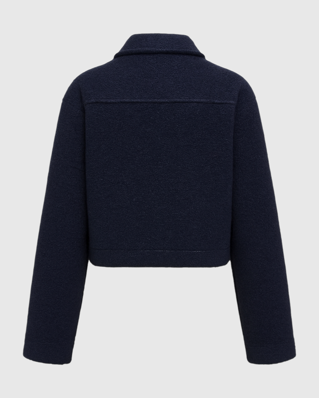 Victoria vintage navy zip jacket with classic lapel from Lumina Wear, shown in navy blue, front view with zipper detail.