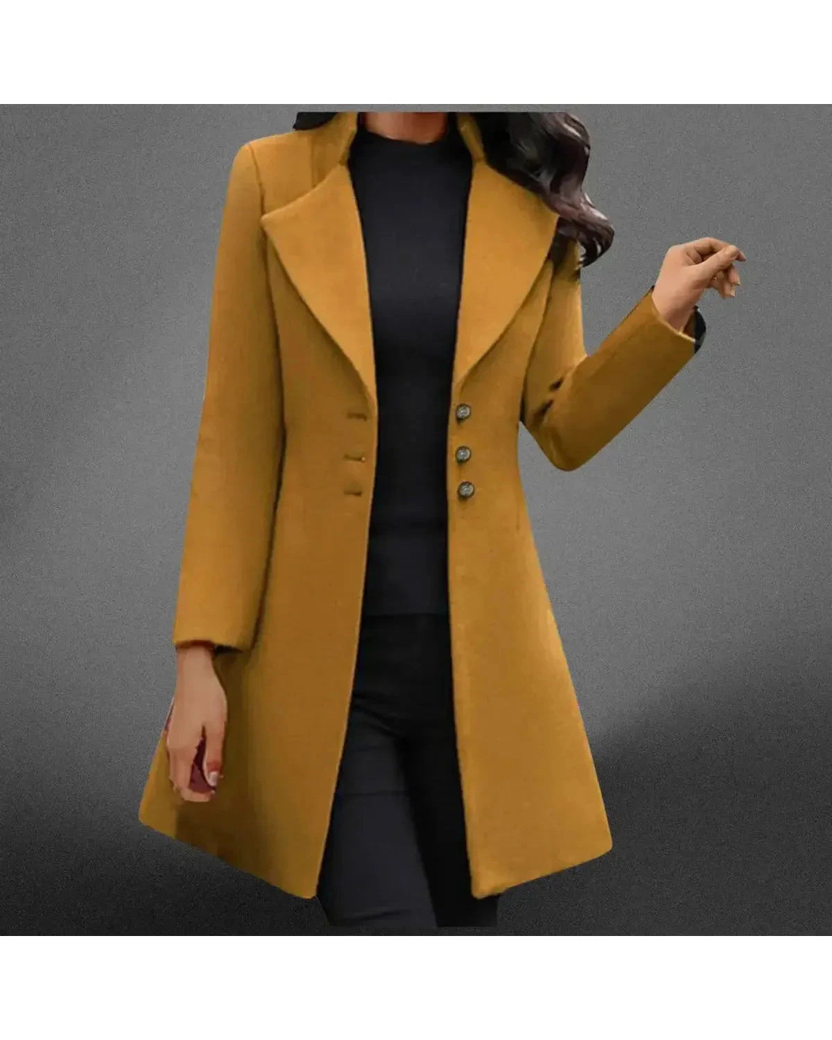 Black Vinci long sleeve coat by Lumina Wear, luxurious Italian-inspired wool coat with tailored fit and elegant design.