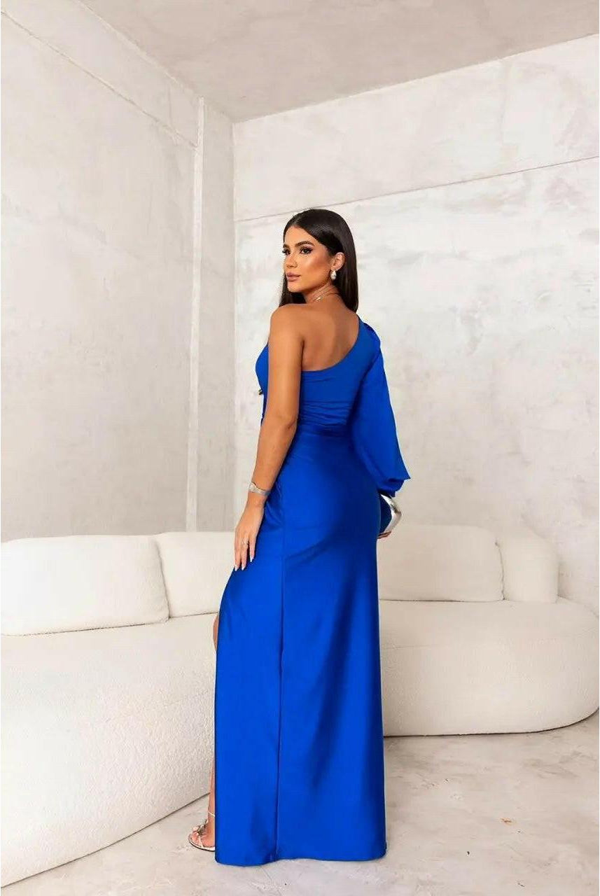 Violet Lumina Vancouver evening maxi dress in teal, featuring a flowing design and elegant style for formal occasions.