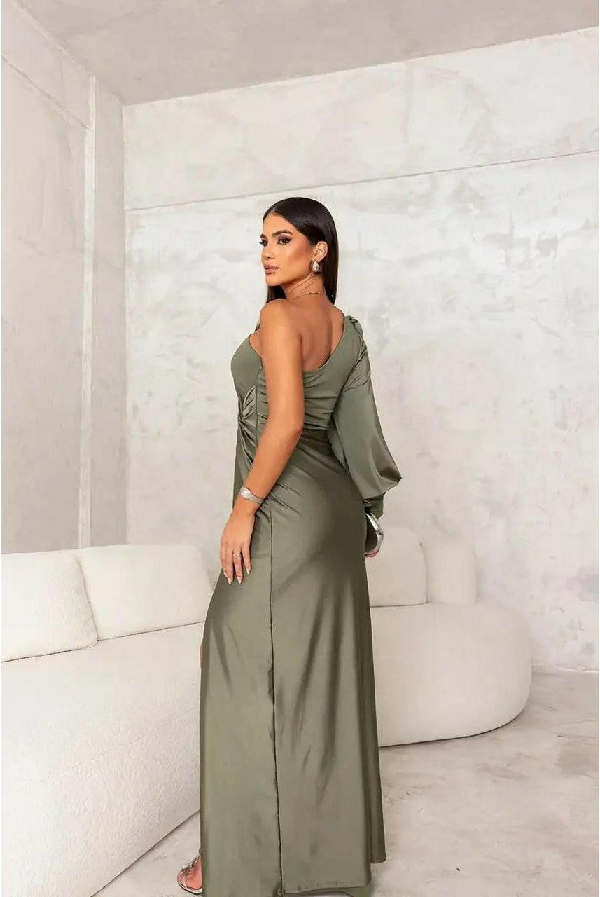 Violet Lumina Vancouver evening maxi dress in teal, featuring a flowing design and elegant style for formal occasions.