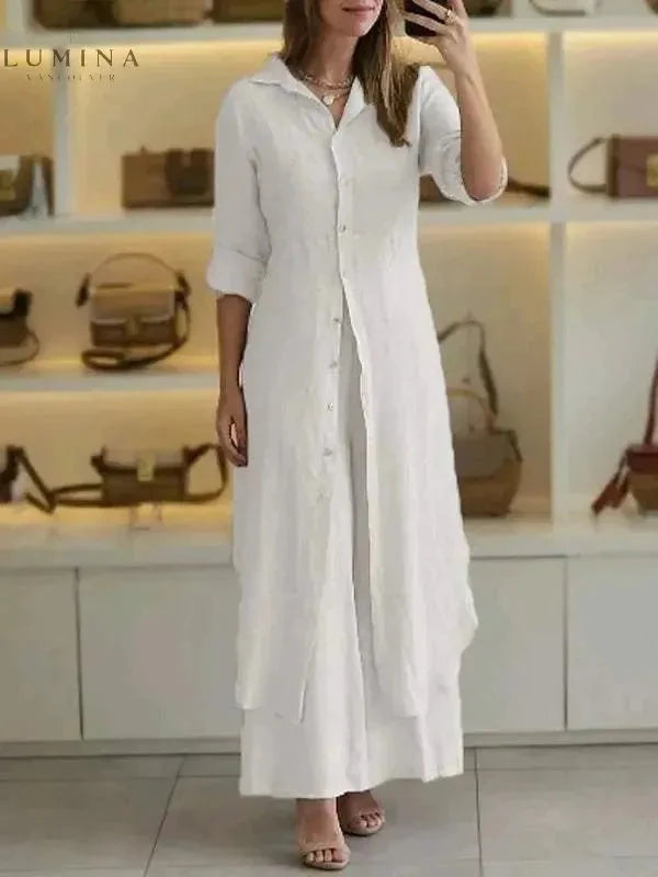 Luxina Wear Vivenne luxury two-piece set in khaki, perfect for spring, featuring a stylish, coordinated top and bottom outfit.
