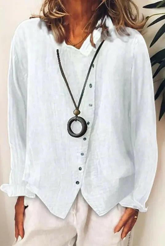 Women’s dark blue cotton casual long shirt by Lumina Wear, comfortable and stylish for everyday wear.