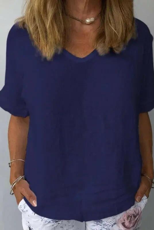 Light blue women's cotton casual top by Lumina Wear, featuring a relaxed fit and comfortable style for everyday wear.