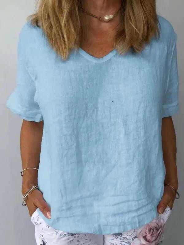 Light blue women's cotton casual top by Lumina Vancouver, featuring a comfortable fit and stylish design.
