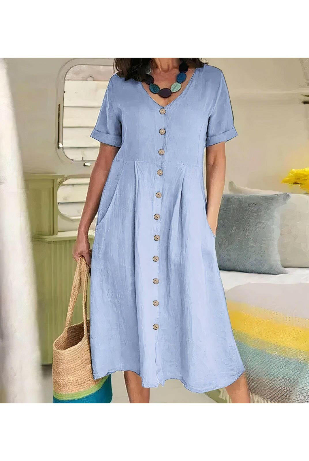 White Yasmin™ Effortless Buttoned Dress by Lumina Wear, stylish short dress with button details, perfect for casual or semi-formal wear.