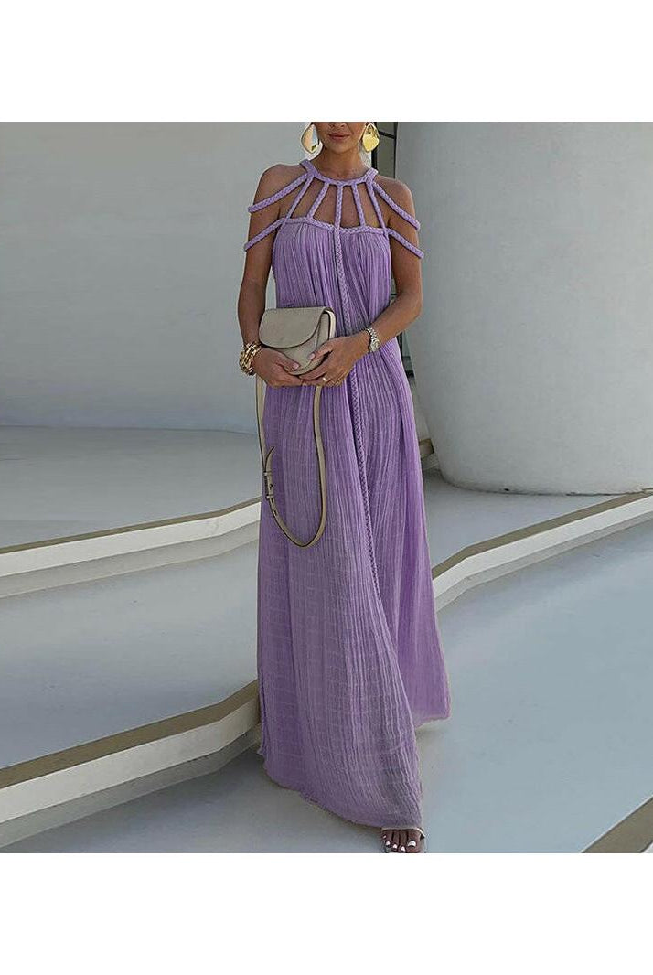 Beige Zeeva stylish dress by Lumina Wear, featuring elegant design and one-size fit, displayed on a hanger against a neutral background.