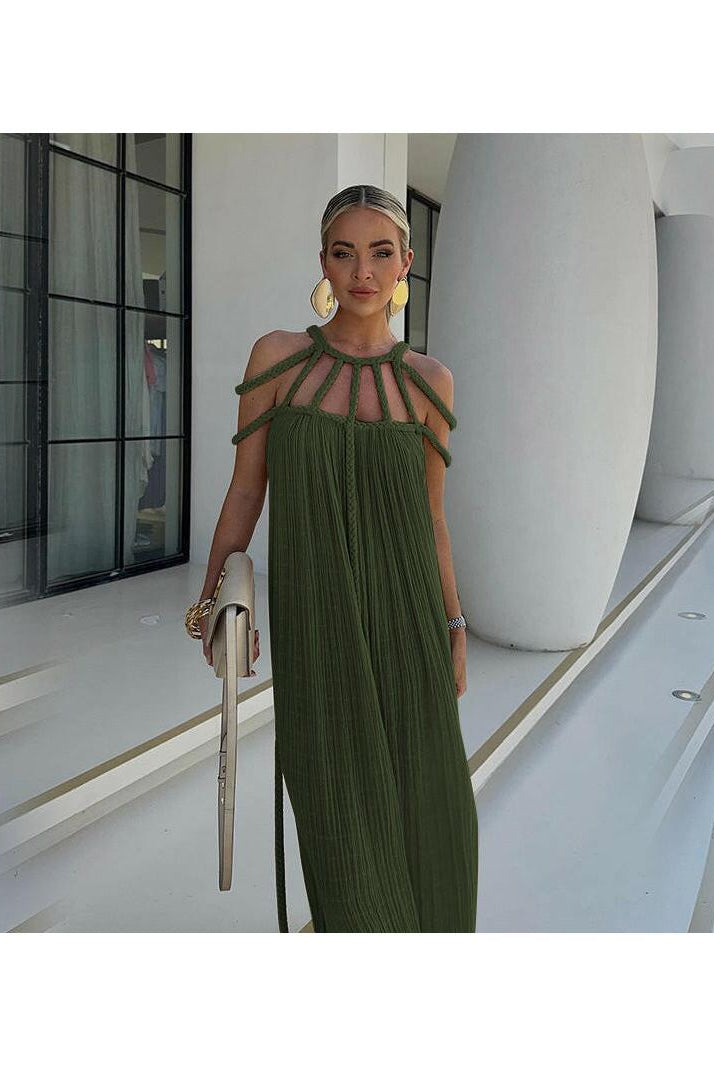 Beige Zeeva elegant stylish dress by Lumina Wear, displayed on a mannequin with a fitted silhouette and subtle detailing.