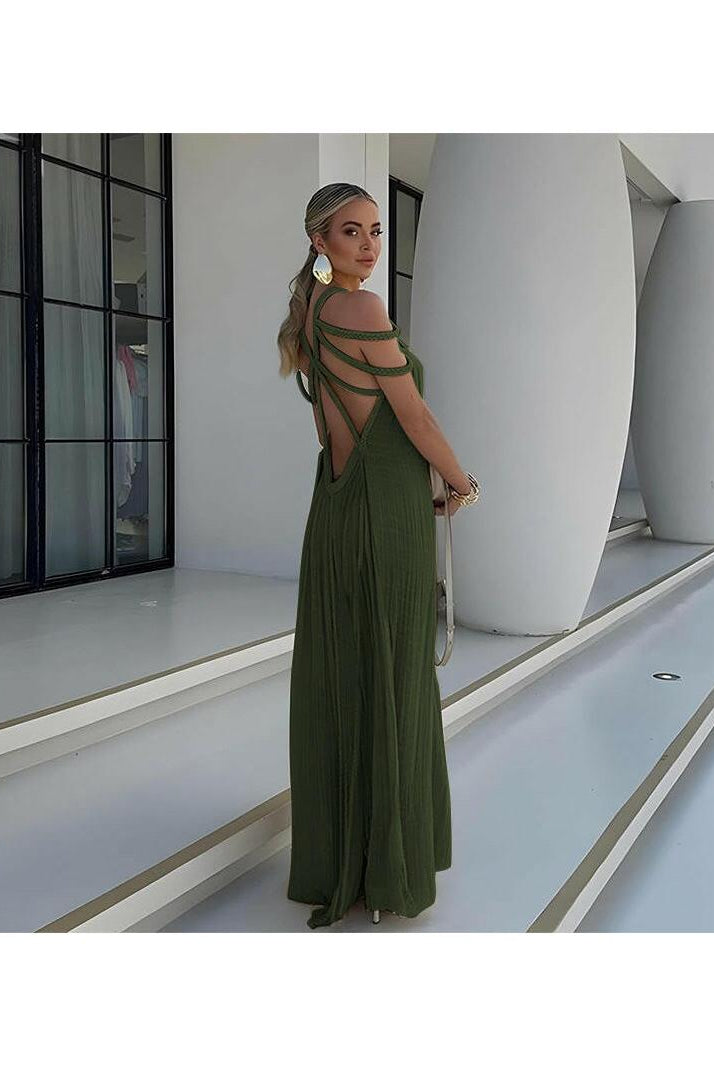 Beige Zeeva elegant stylish dress by Lumina Wear, featured on a model, showcasing a chic and sophisticated design.