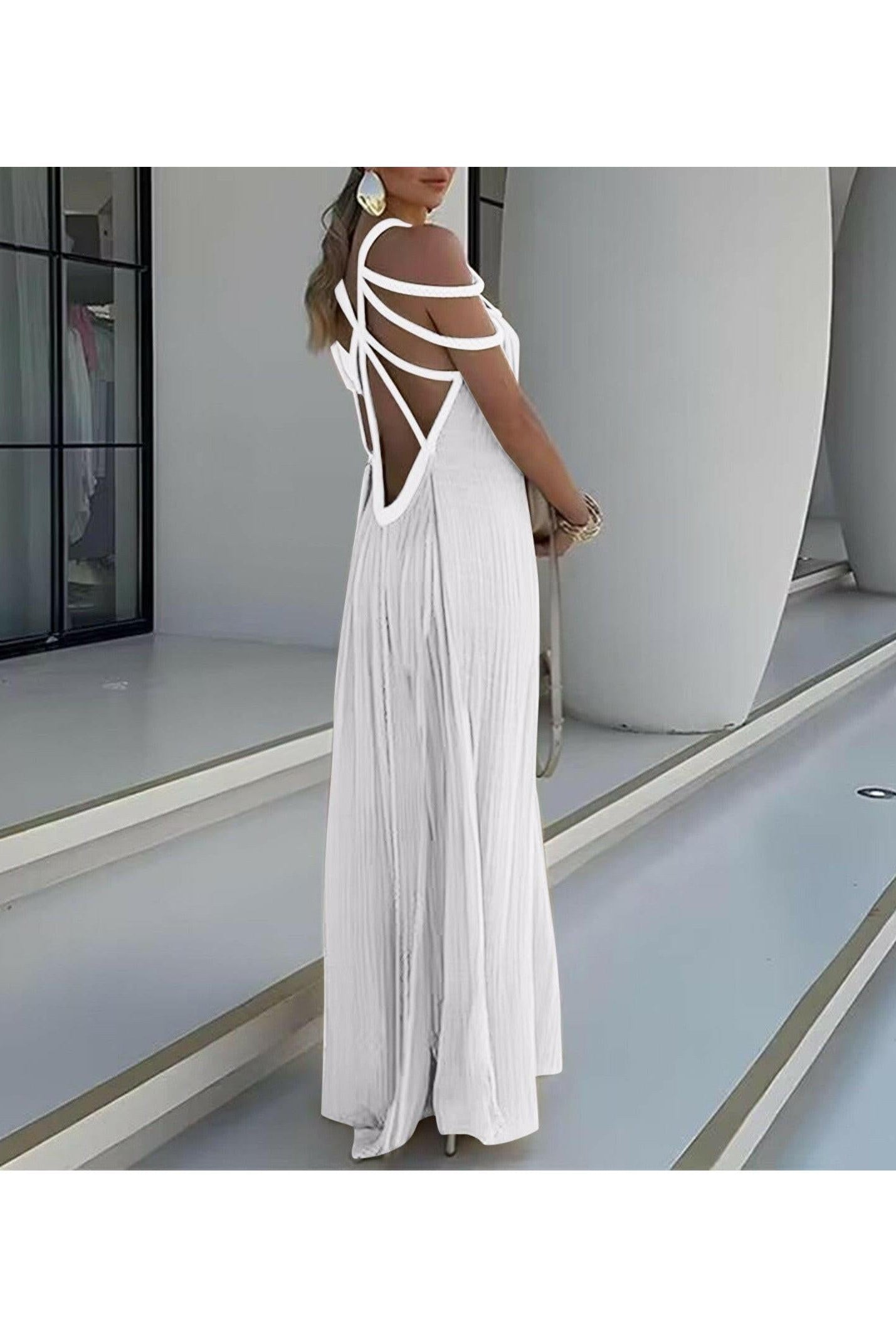 Beige Zeeva elegant stylish dress by Lumina Wear, featuring a sleek design, displayed on a mannequin.