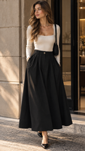 Victoria | High-Waisted Black A-Line Maxi Skirt - Lumina