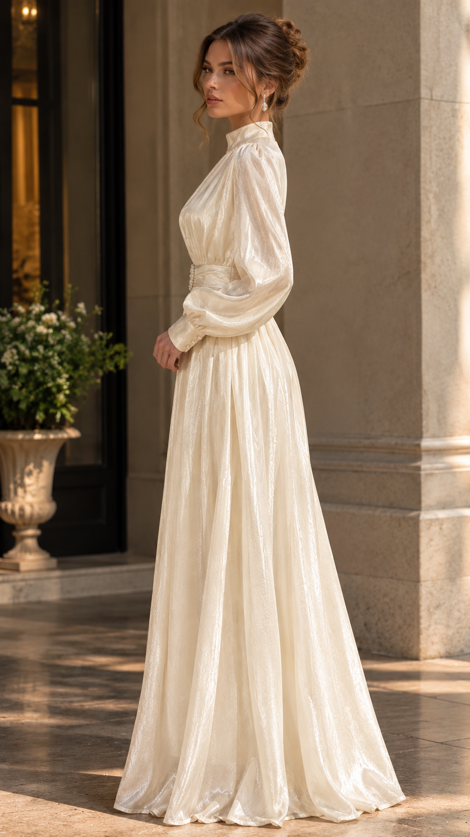 Lumina Wear Isabelle satin high-neck belted maxi dress in a flowing silhouette