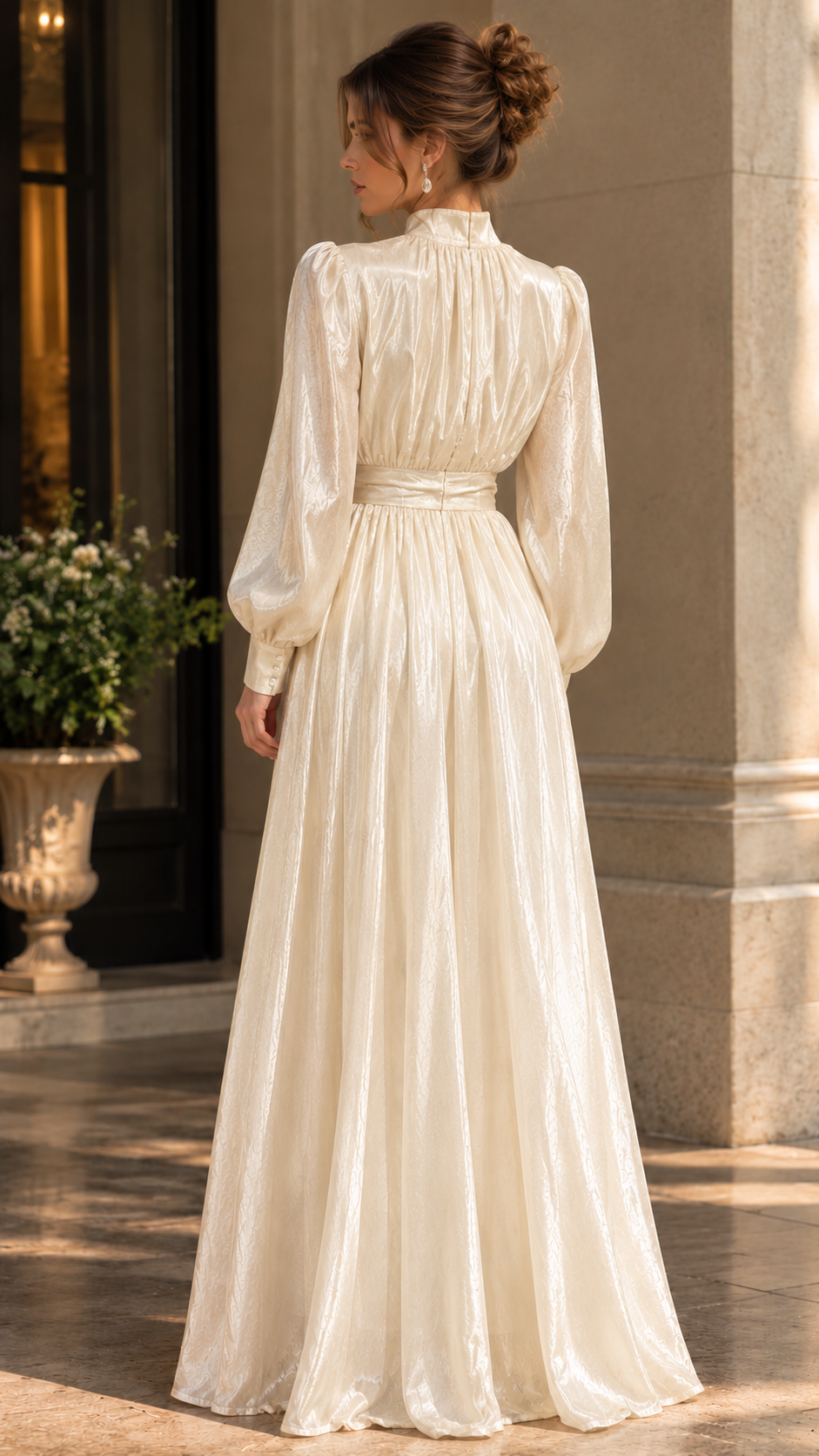 Lumina Wear Isabelle satin high-neck belted maxi dress in a flowing silhouette