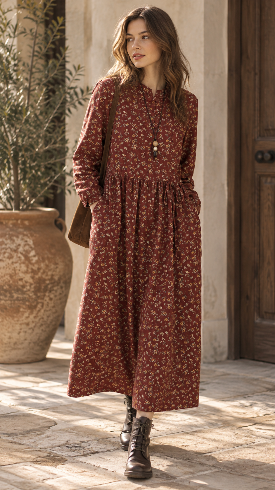 Giorgia vintage floral printed dress by Lumina Wear, featuring colorful floral patterns and a classic dress silhouette.