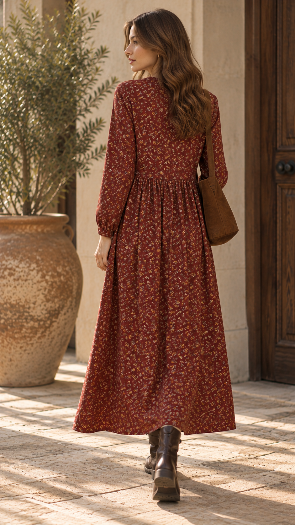 Vintage floral printed dress by Lumina Wear featuring a flowing design and vibrant floral patterns.