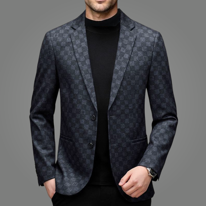Men's slim fit textured check evening blazer by Lumina Wear, featuring soft lining and tailored design for formal occasions.