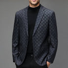 Men's Astaire slim fit textured check evening blazer with soft lining by Lumina Wear, shown in a stylish close-up view.