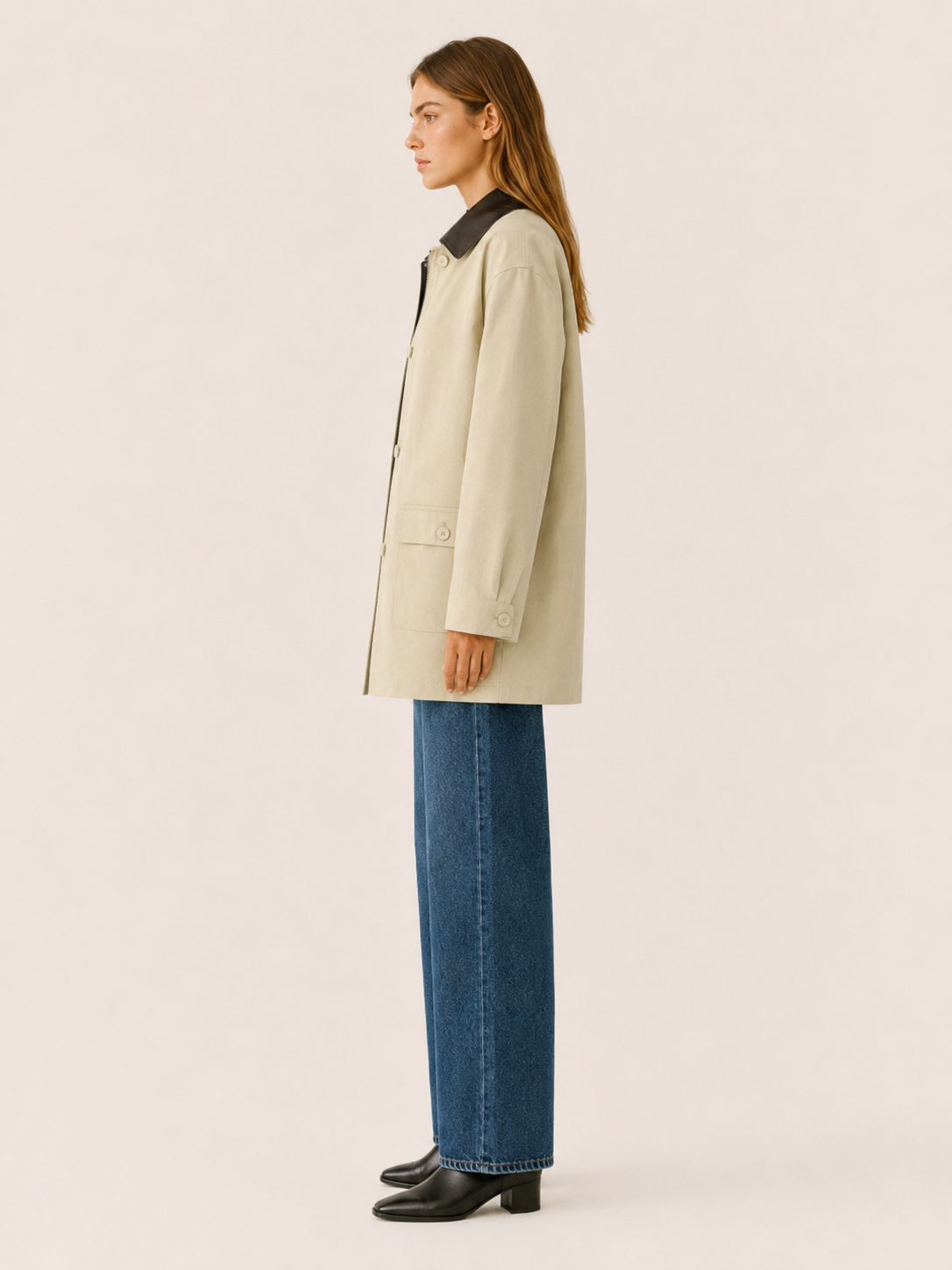 A beige barn jacket with contrast collar from Lumina Wear, featuring a relaxed fit and casual style.
