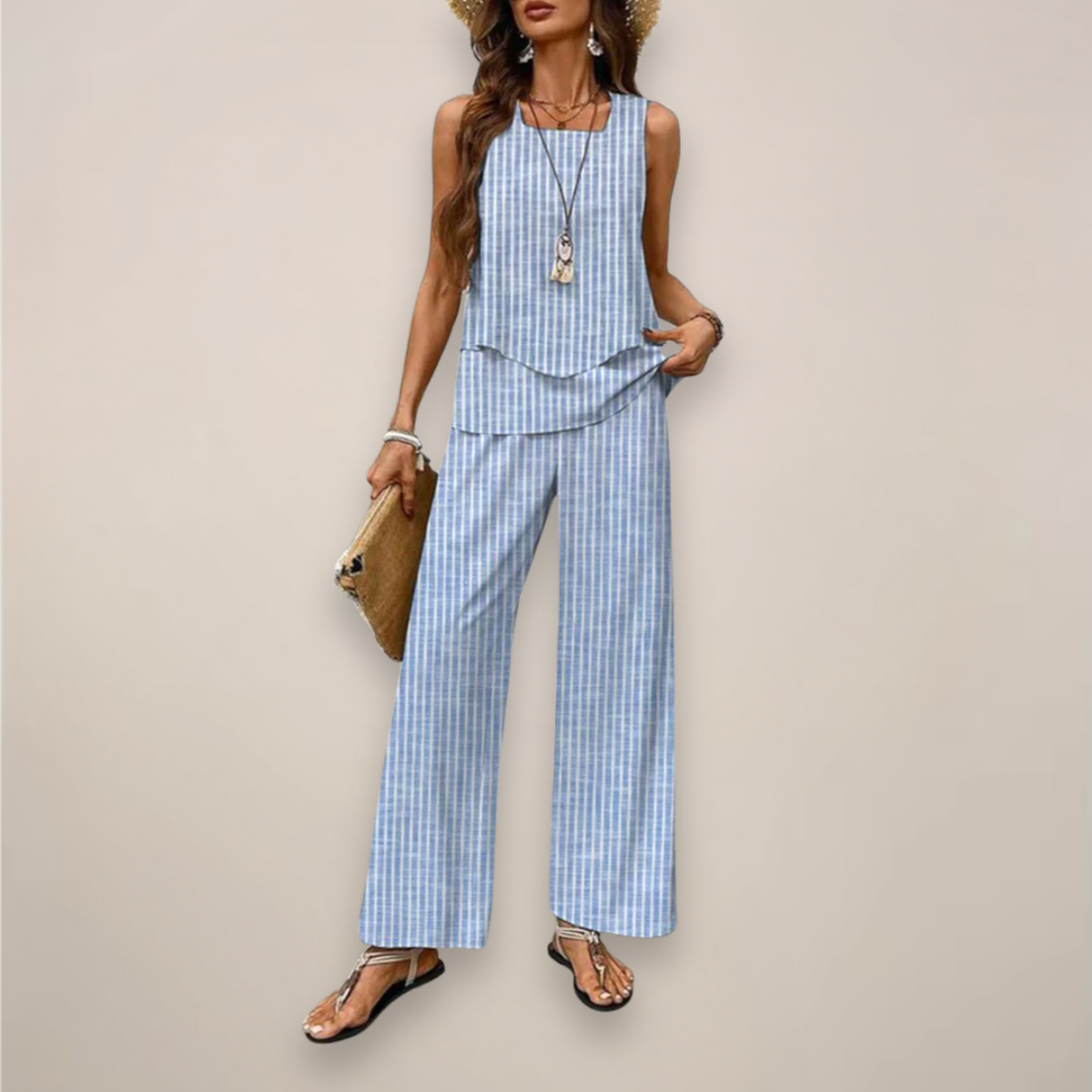 A vibrant printed wide-leg women's set with relaxed fit from Lumina Wear, featuring colorful patterns and comfortable fabric.