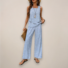 A vibrant printed wide-leg women's set with relaxed fit from Lumina Wear, featuring colorful patterns and comfortable fabric.