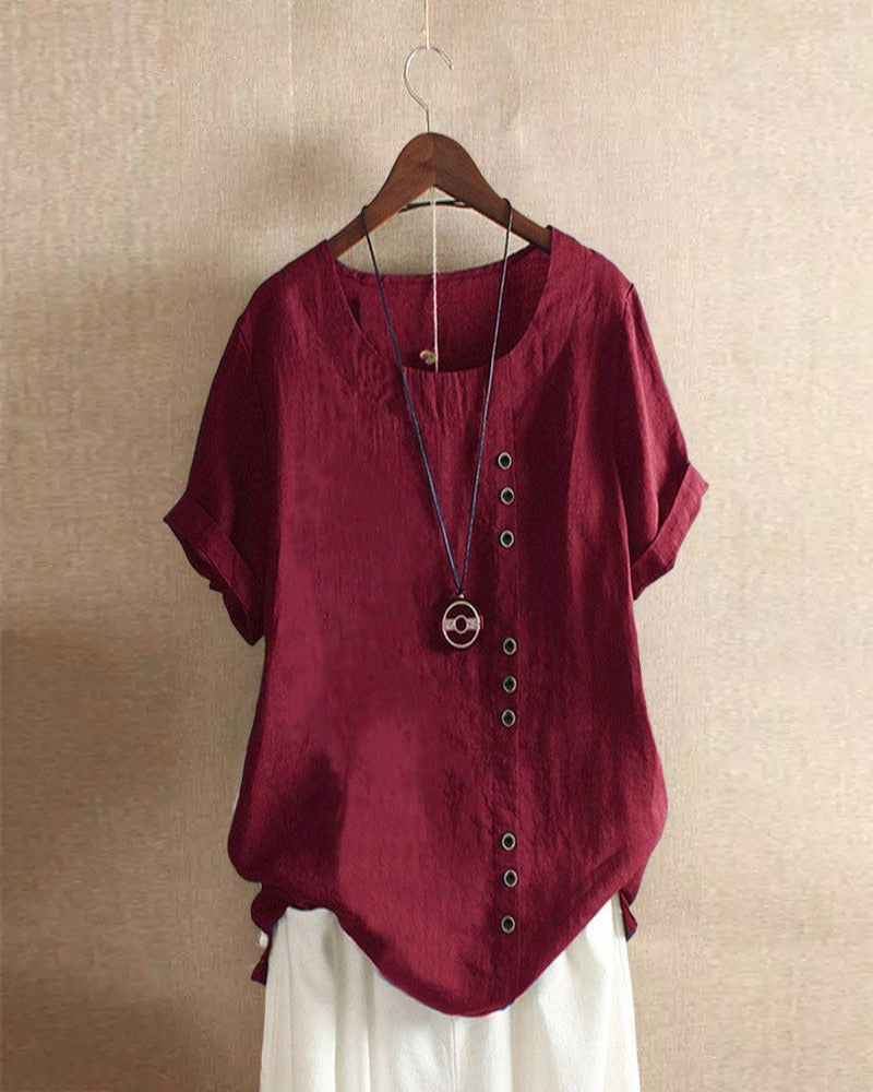 Beatrice Lumina Wear relaxed casual blouse with button detail, featuring a comfortable fit and stylish design.