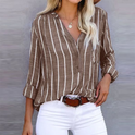 Lumina Wear Bella relaxed striped button blouse, casual T-shirt with timeless appeal, featuring soft fabric and classic design.