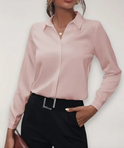 Elegant white tailored button-up women's blouse from Lumina Wear, featuring a classic fit and stylish collar detail.