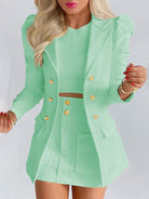 Elegant women's floral blazer and skirt set by Lumina Wear, featuring tailored fit and vibrant floral pattern.