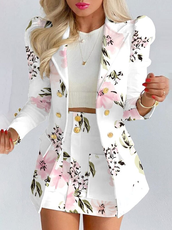 Lumina Wear Bella tailored floral blazer and skirt set for women, featuring a stylish, fitted design with vibrant floral pattern.