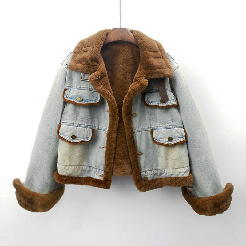 Vintage tailored denim coat with multi pockets, Lumina Wear Beverly jacket, stylish and versatile outerwear for casual or layered looks.