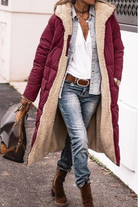 Elegant reversible long winter coat for women by Lumina Wear, showcasing cozy warmth and stylish design.