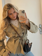 Lumina Wear Cathryn women's short belted trench coat with structured design and waist tie, stylish outerwear for transitional weather.