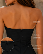 Lumina Wear Nova strapless mini dress bodice featuring sleek design and fitted silhouette, perfect for stylish evening wear.