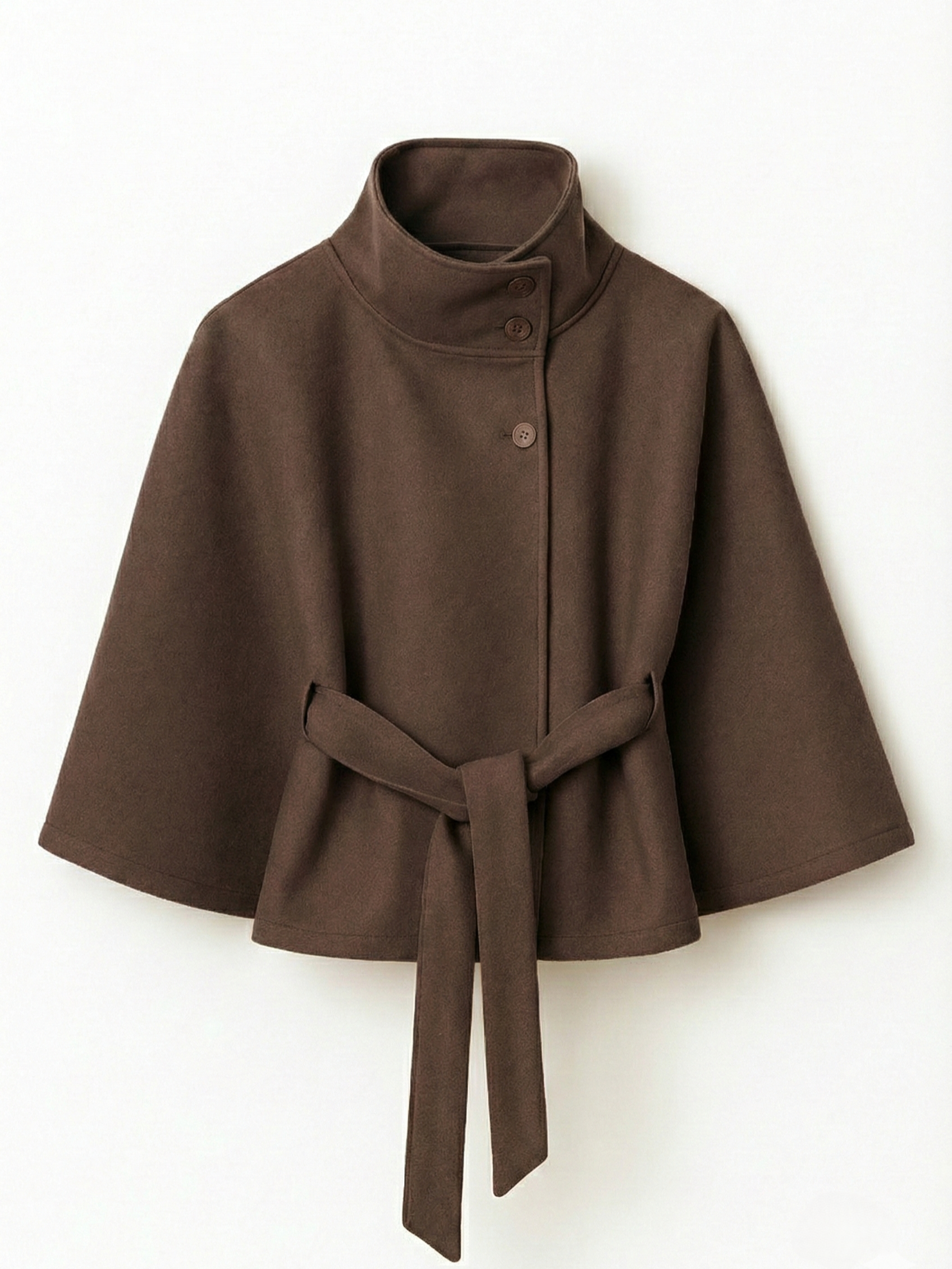 Lumina Wear Chloe high-neck camel cape coat for women, stylish jacket with elegant design and tailored fit.