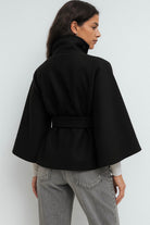 Lumina Wear Chloe elegant high-neck camel cape coat for women, stylish jacket with a sophisticated design and tailored fit.