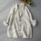 Lumina Wear women's relaxed fit linen blend blazer with structured lapel, showcasing a tailored, stylish blazer for women.