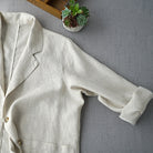 Lumina Wear women's relaxed fit linen blend blazer with structured lapel, tailored for a sophisticated look.
