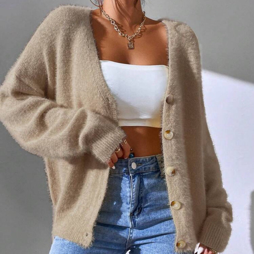 Chloé Lumina women's soft faux mink cardigan with button details, cozy and stylish for casual wear