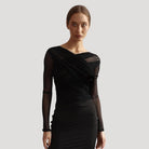 Lumina Wear Claire sheer wrap top, elegant blouse with flattering fit and lightweight, transparent fabric, perfect for stylish outfits.
