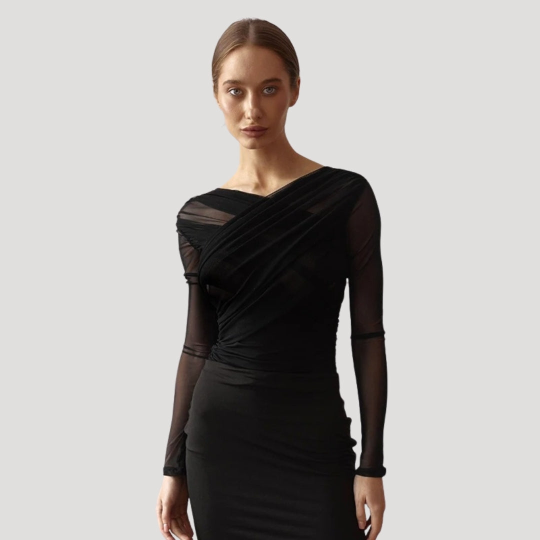 Lumina Wear Claire sheer wrap top, elegant blouse with flattering fit, lightweight and stylish for a sophisticated look.