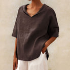 Lumina Wear Clara relaxed fit V-neck top, casual T-shirt with soft fabric and stylish design, perfect for everyday wear.