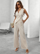 Daisy Lumina women's tailored spring vest and pant suit set with button details, featuring a structured vest and matching pants.
