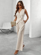 Daisy tailored spring vest and pant set by Lumina Wear, featuring button details, in a stylish women's suit set design.