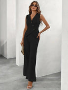 Women's Daisy spring vest and pant suit set with button details, tailored fit, in soft fabric by Lumina Wear.