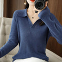Lumina Wear Elise elegant V-neck knit pullover sweater with plush textured fabric, showcasing a stylish, cozy knit design.
