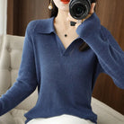 Lumina Wear Elise elegant V-neck knit pullover sweater with plush textured fabric, displayed on a neutral background.