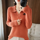 Lumina Wear Elise elegant V-neck knit pullover sweater with plush textured fabric, showcasing cozy, stylish women's knitwear.