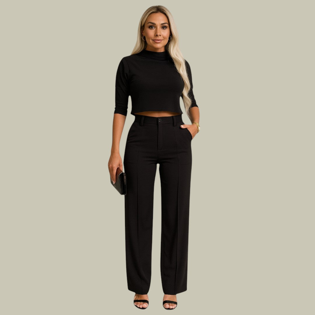 Lumina Wear Ella two-piece set featuring a chic cropped top and tailored trousers, stylish outfit for modern fashion.