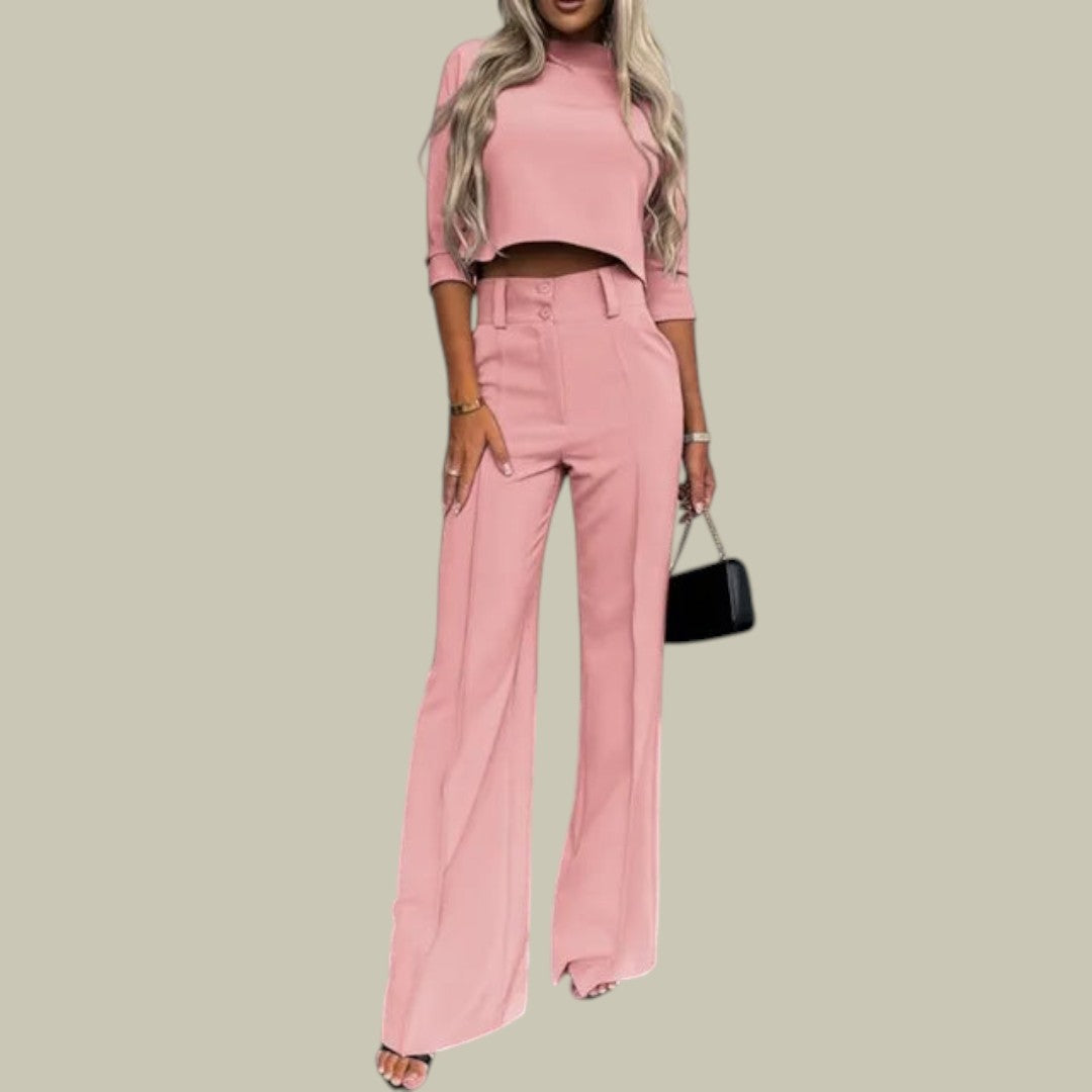 Lumina Wear Ella chic cropped top and tailored trousers two-piece set, stylish outfit for modern fashion.
